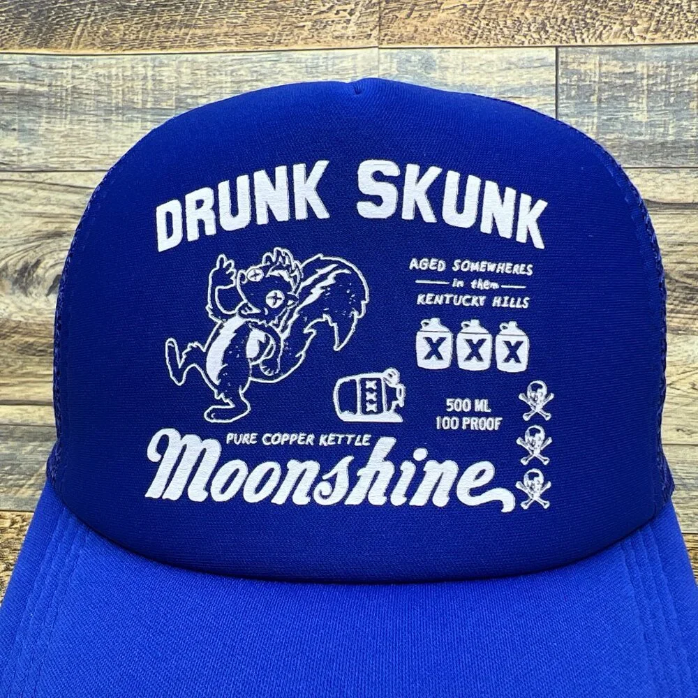 Drunk Skunk Moonshine Unisex Trucker Hat Blue Snapback Kentucky Baseball Cap - Picture 3 of 5